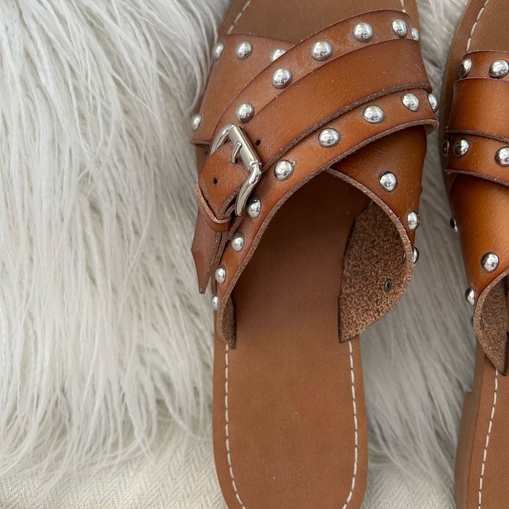 Universal Thread Brown Studded Crisscross Slide Sandals - Picture 2 of 4